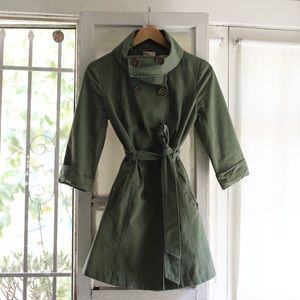 Tulle 3/4 Sleeve Green Dbl-Breasted Light Peacoat